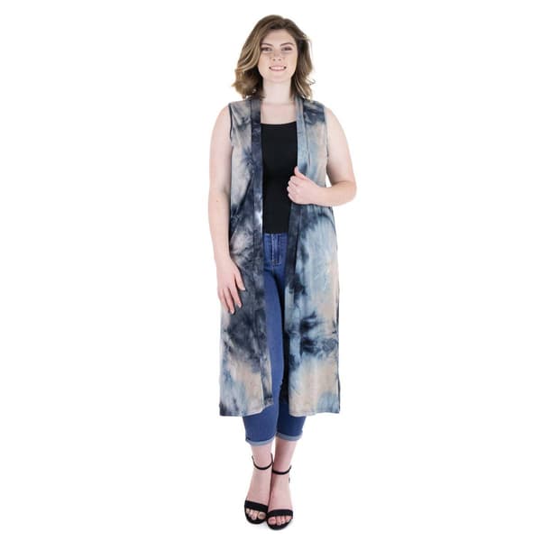 Plus Size 24/7 Comfort Apparel Tie Dye Sleeveless Cardigan Vest - image 