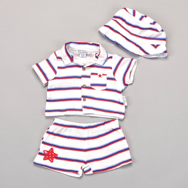 Baby Boy (NB-9M) Quiltex Stars And Stripes 2Pc W/ Hat - image 