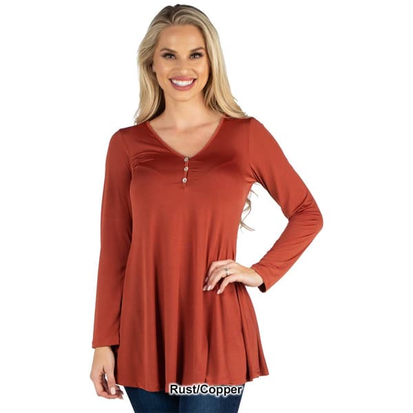 Womens 24/7 Comfort Apparel Long Sleeve Button V-Neck Tunic Top