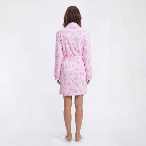Womens Laura Ashley® Long Sleeve Bow Toile Shawl Collar Robe