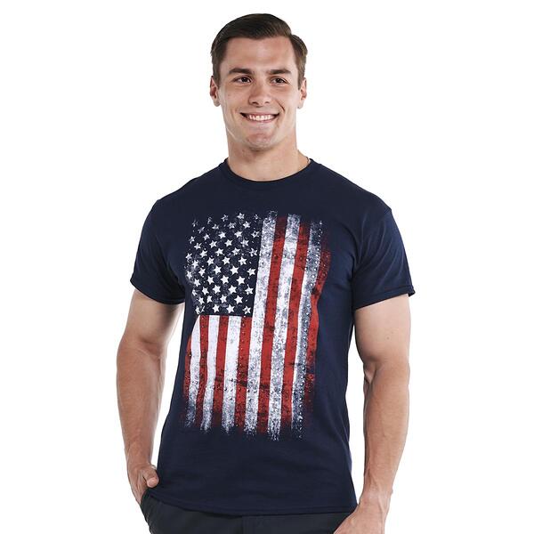 Mens Patriotic Ironside Flag Navy Short Sleeve Graphic T-Shirt - image 