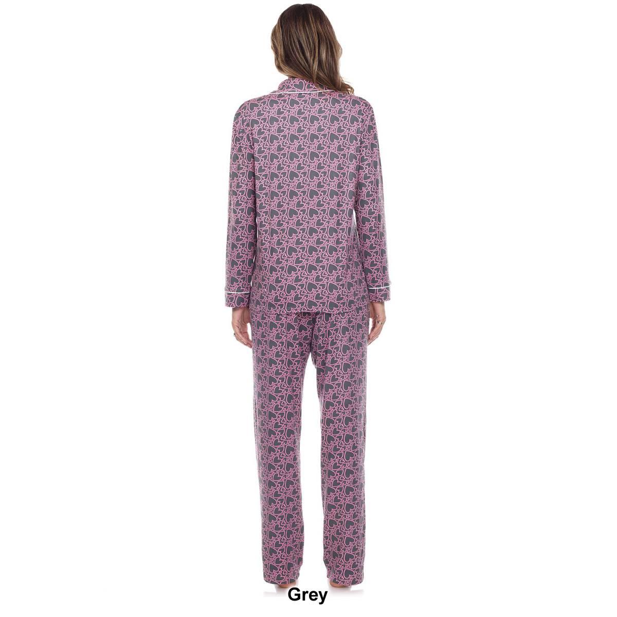 Womens White Mark Long Sleeve Heart Print Pajama Set