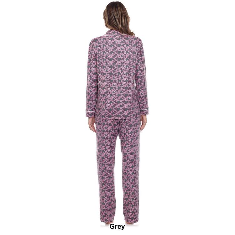 Womens White Mark Long Sleeve Heart Print Pajama Set