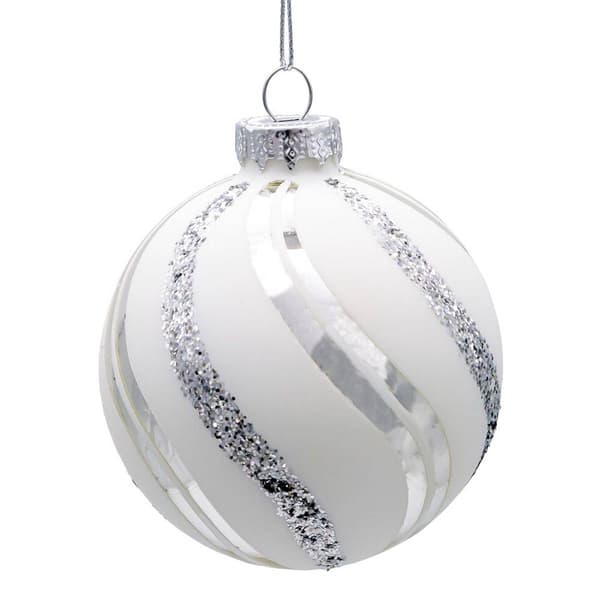 Kurt Adler 6pc. Glass White Glittered Swirl Ball Ornament