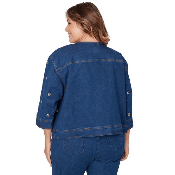 Plus Size Ruby Rd. Set Sail Grommet Detail Stretch Denim Jacket - image 