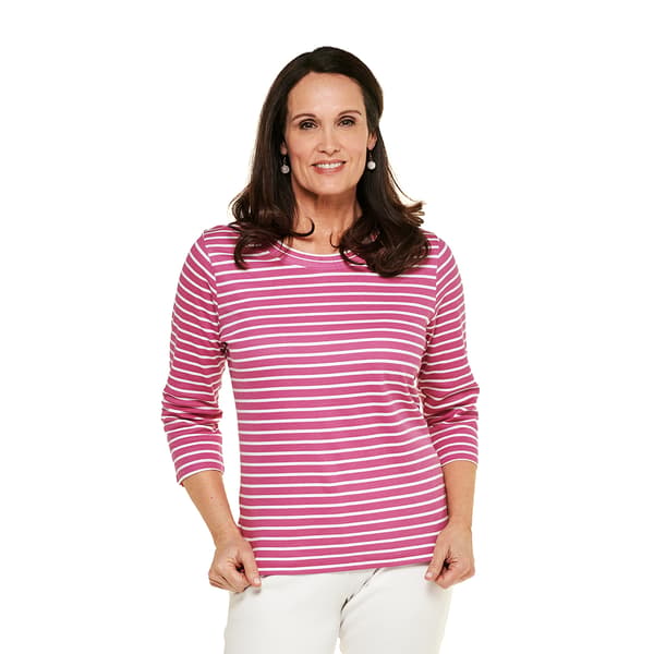 Plus Size Hasting & Smith 3/4 Sleeve Stripe Round Neck Tee