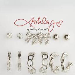 Ashley Silver Plated Earrings w/ Pave Stone Bow & Metal Hoops
