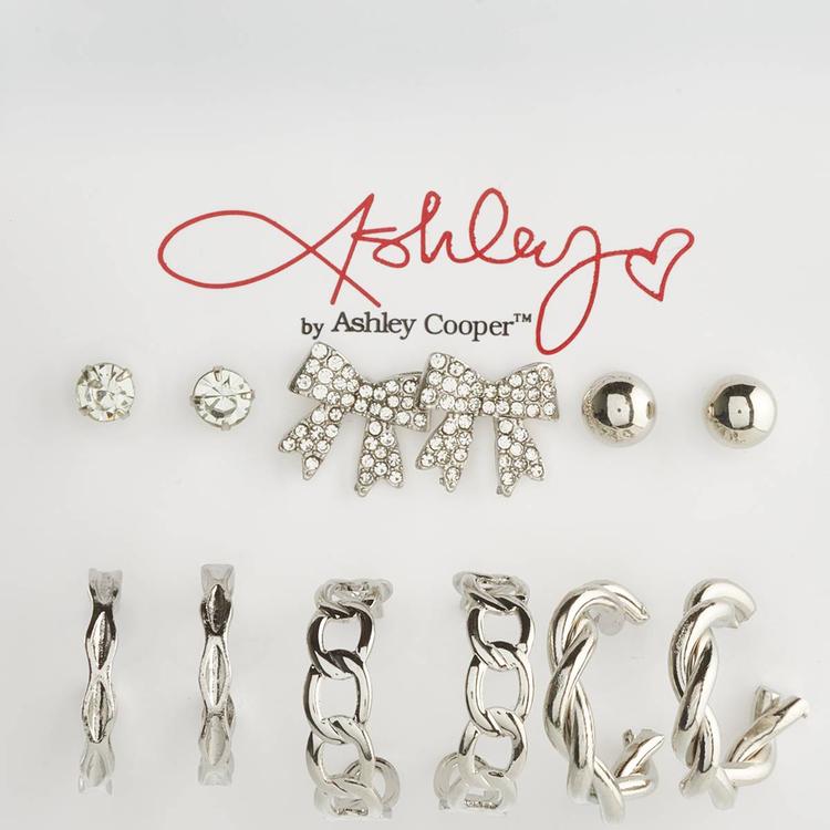 Ashley Silver Plated Earrings w/ Pave Stone Bow & Metal Hoops