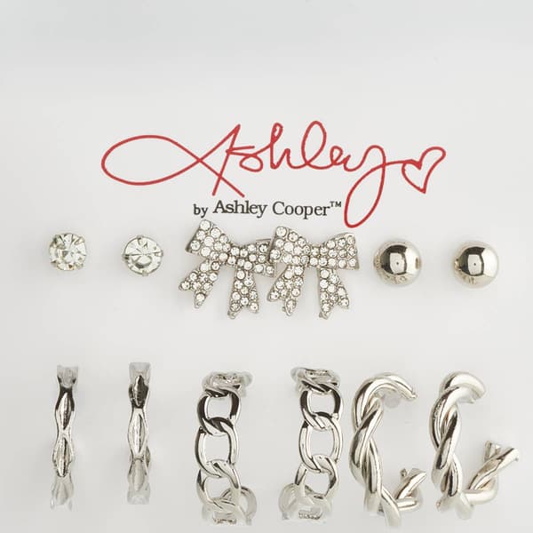 Ashley Silver Plated Earrings w/ Pave Stone Bow & Metal Hoops - image 