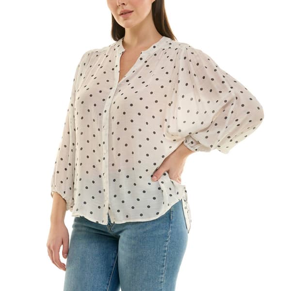 Womens Zac & Rachel 3/4 Sleeve Front Button Dot Blouse