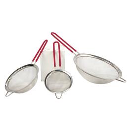 3pc. Strainer Set w/ Silicone Handles - Red