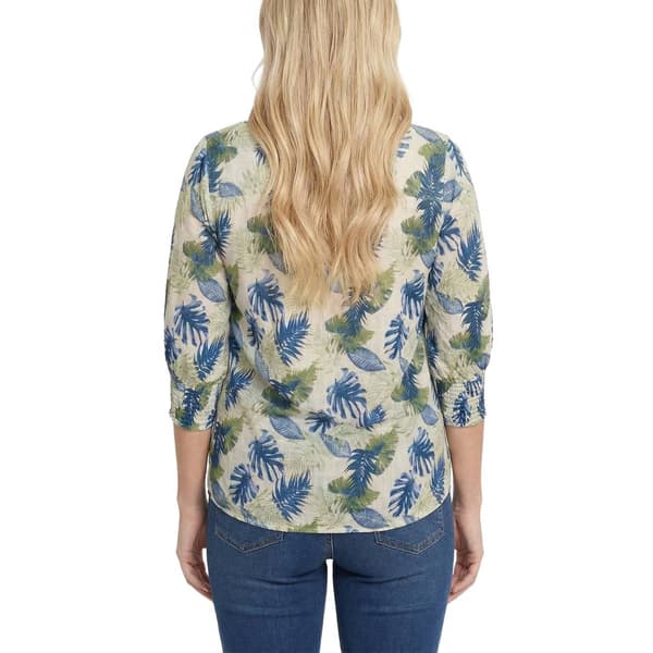 Womens NY Collection 3/4 Smock Sleeve Tropical Blouse