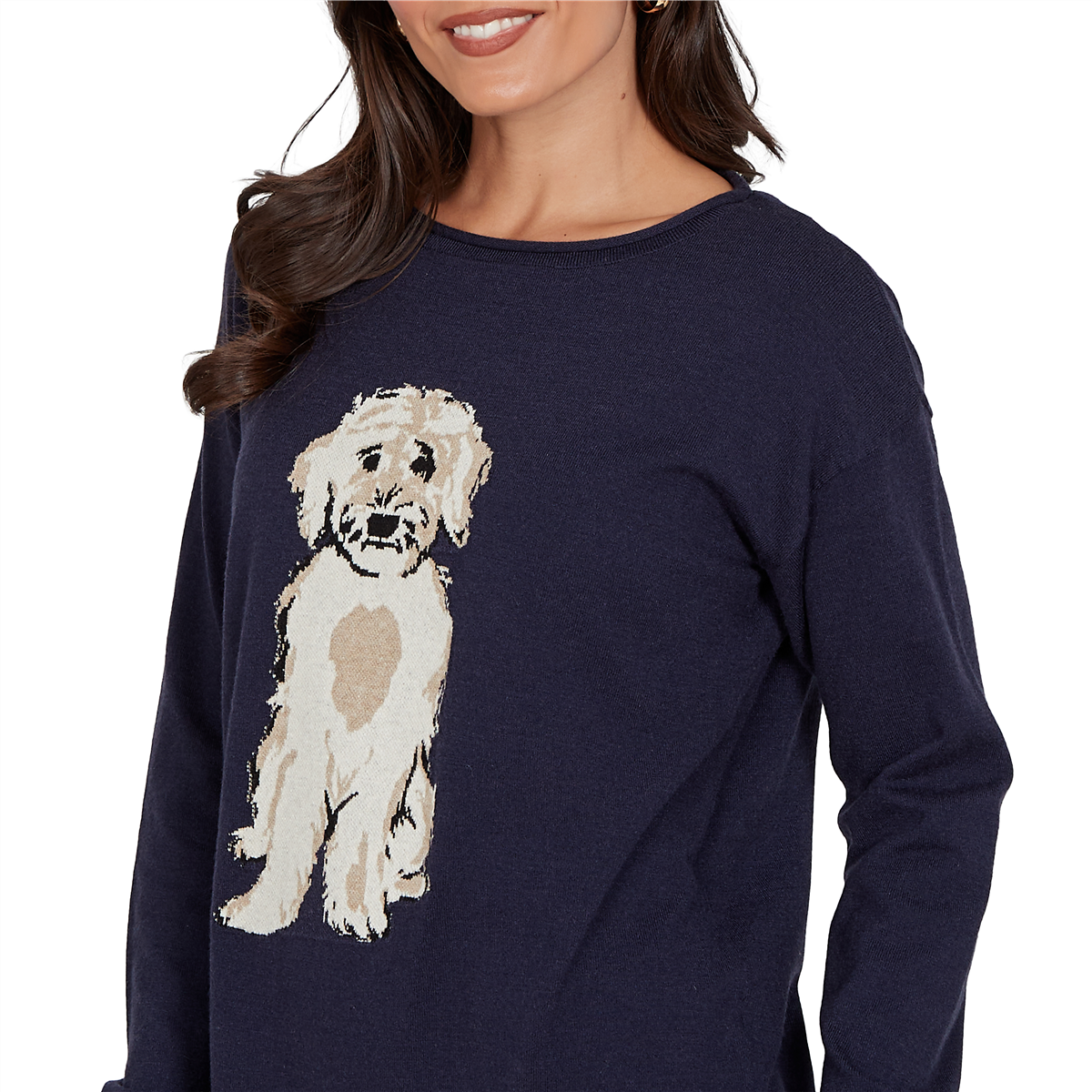 Womens Skye’s the Limit Urban Heirloom Dog Motif Sweater