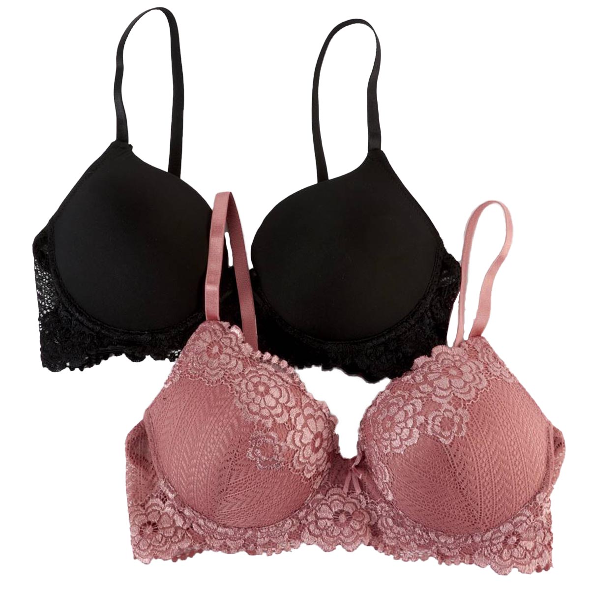 Open Video Modal for Juniors Ava Rose 2pk. Allover Galloon Lace Push Up Bra 502960EBV