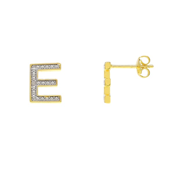 Accents Gold Diamond Accent E Initial Stud Earrings - image 