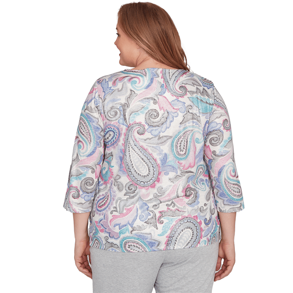 Plus Size Alfred Dunner Casual Vibe Pleat Neck Paisley Blouse