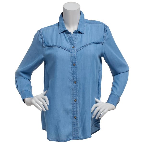 Womens beachlunchlounge Austin Braided Denim Western Button Down - image 