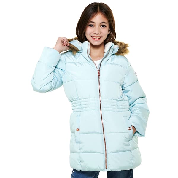 Girls &#40;7-16&#41; Kensie Girl Cinched Waist Anorak Sherpa Puffer Coat