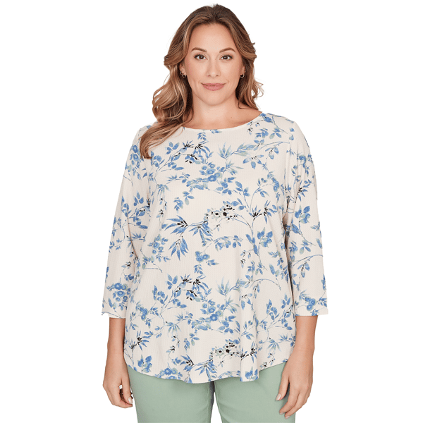 Plus Size Emaline Key Items 3/4 Sleeve Boat Neck Pebble Knit Pri - image 