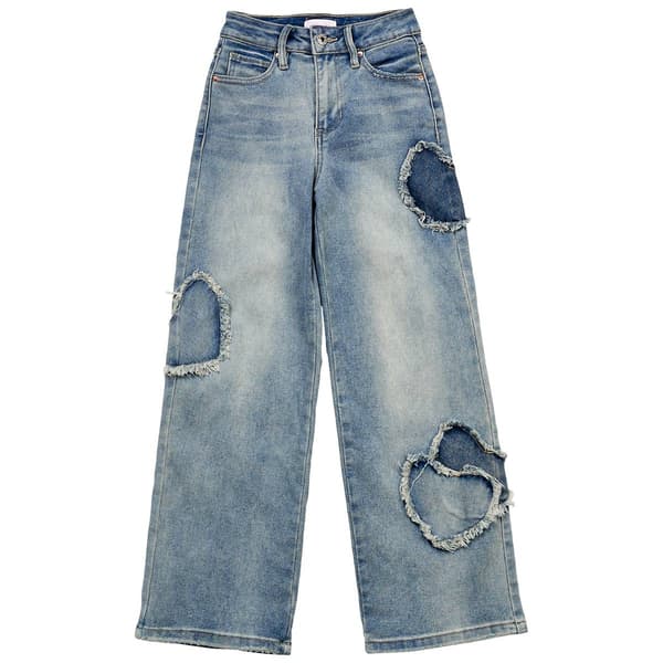 Girls (7-16) YMI(R) Girl Heart Patch Wide Leg Jeans - image 