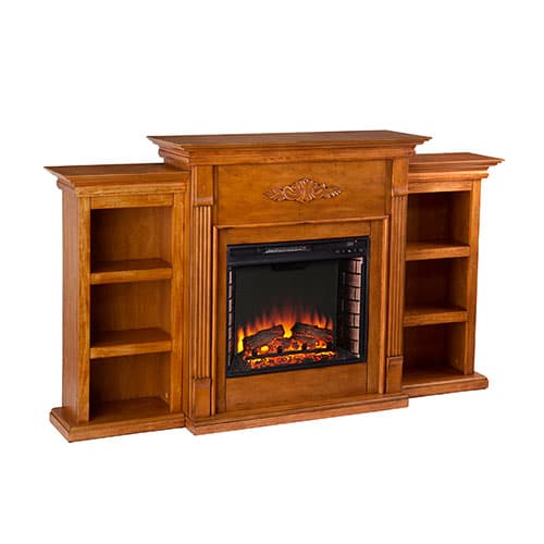 Southern Enterprises Pine Electric Fireplace with Bookcases