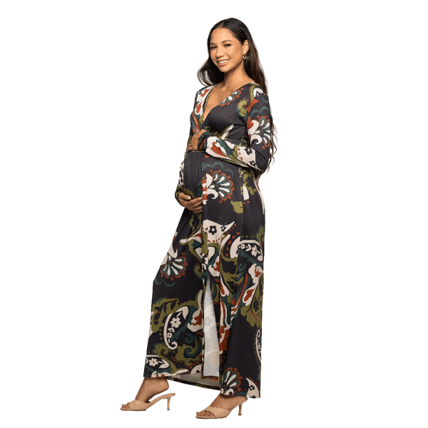 Womens 24/7 Comfort Apparel Paisley Wrap Maternity Maxi Dress