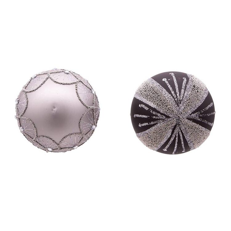 Kurt S. Adler 6pc Silver & Black Jeweled Glass Ball Ornaments Set