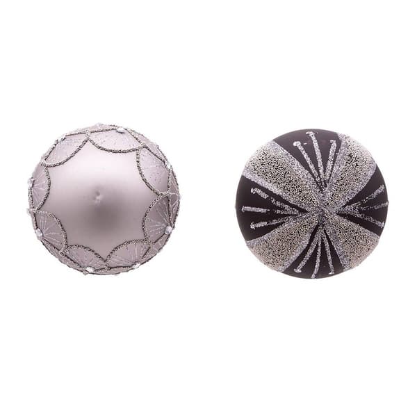 Kurt S. Adler 6pc Silver & Black Jeweled Glass Ball Ornaments Set