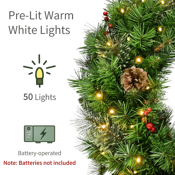 Puleo International 24in. Pre-Lit Pinecone& Berries Pine Wreath