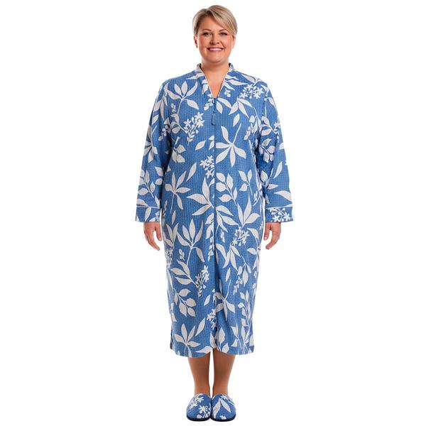 Plus Size Jasmine Rose Long Sleeve Leaves Houndstooth Zip Robe - image 