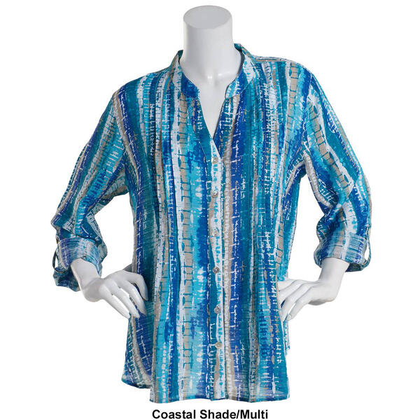 Plus Size Preswick & Moore Casual Abstract Button Down Blouse
