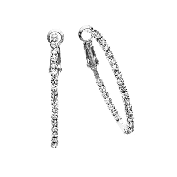 Crystal Colors Silver Plated Inside Out Oval Clear Hoop Earrings - image 