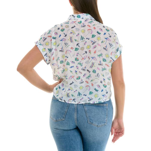 Womens Zac & Rachel Short Sleeve 1/4 Button Front Beach Blouse
