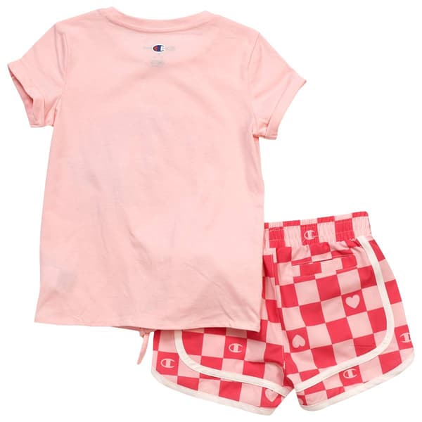 Girls (4-6x) Champion® Tie Front Logo Tee & Check Shorts Set
