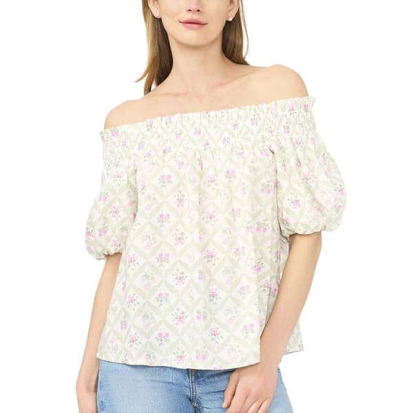 Womens Cece Off Shoulder Sleeve Small Diamond Floral Top - image 