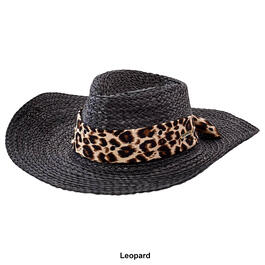 Womens Vince Camuto Lala Panama Hat w/ Leopard Tie Band