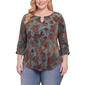 Plus Size NY Collection Bracelet Sleeve Jacquard Keyhole Top Rose - image 1