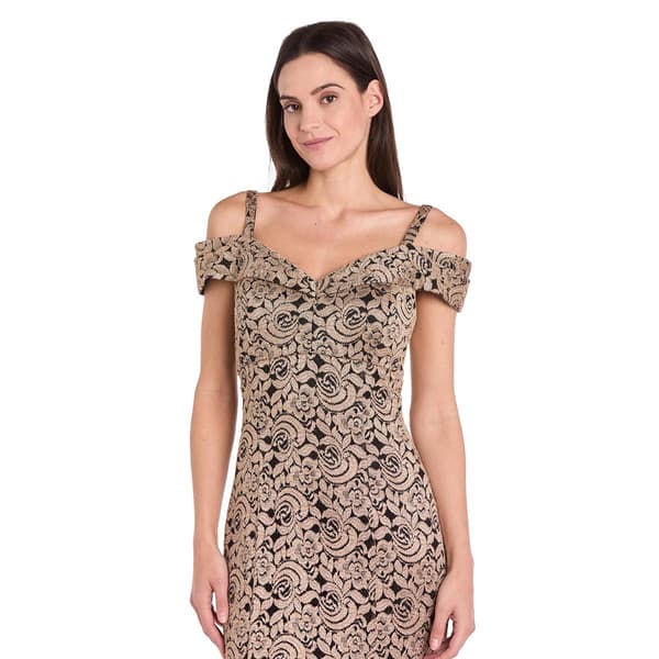 Womens R&M Richards Cold Shoulder Abstract Floral Evening Gown