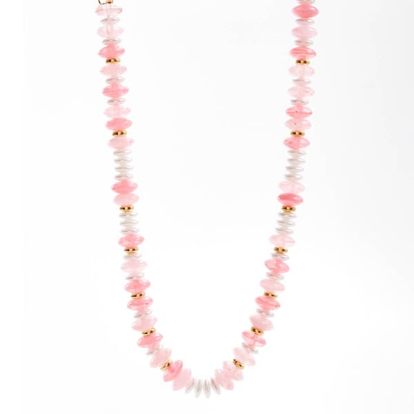Ashley Cooper(tm) Gold Plated Marble & Tonal Pink Beaded Necklace - image 