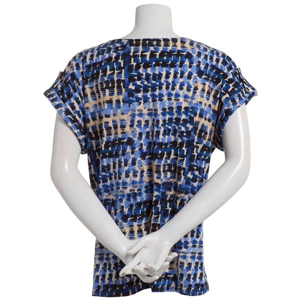 Womens Cure Short Sleeve Keyhole Neck Abstract Blouse