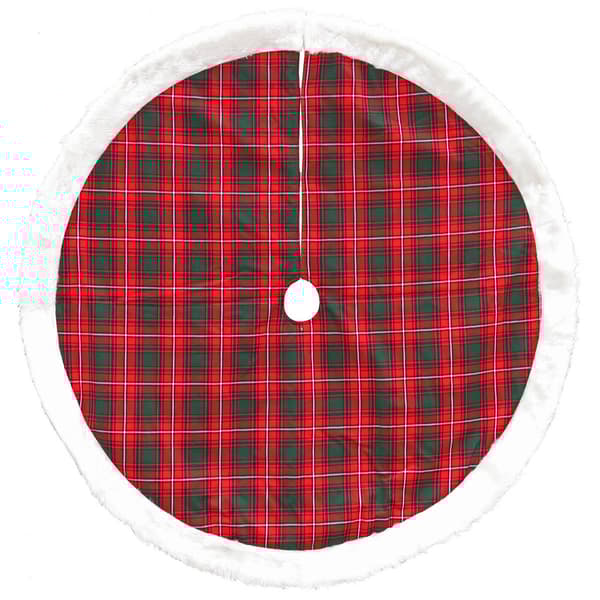 Dyno 48in. Red and White Plaid Border Christmas Tree Skirt - image 