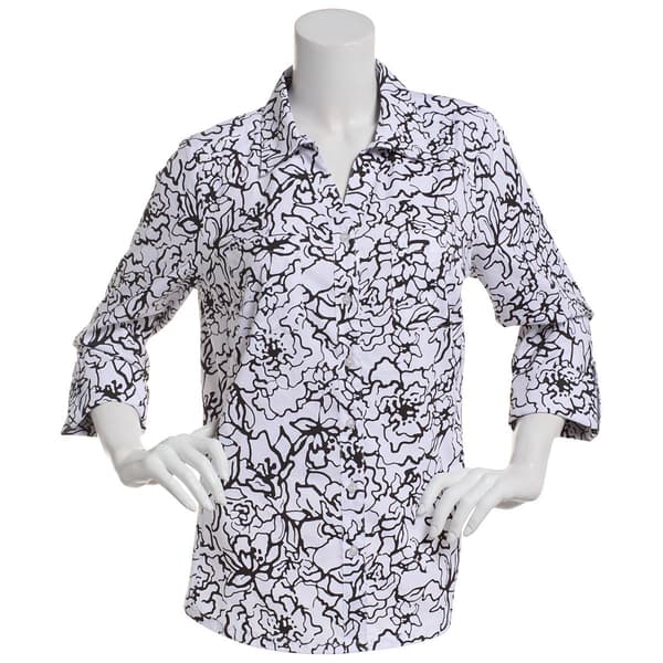 Plus Size Emily Daniels Floral Knit To Fit Casual Button Down