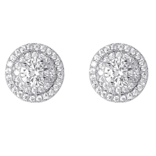 Sterling Silver & Cubic Zirconia Round Halo Earrings - image 