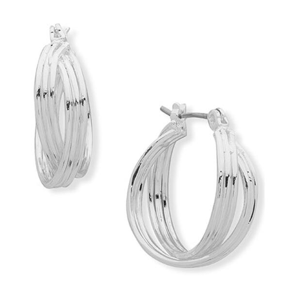 Nine West 1in. Silver-Tone Twisted Click-Top Hoop Earrings - image 