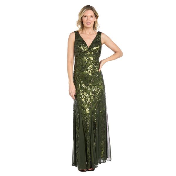 Womens R&M Richards Sleeveless V Neck Beaded Godet Gown - image 