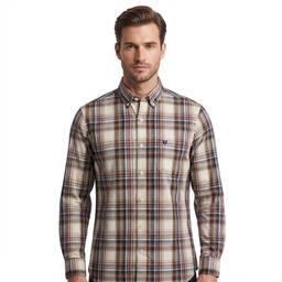 Mens Chaps Long Sleeve Stretch Plaid Button Down - White Sand