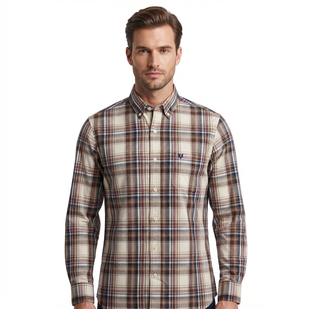 Mens Chaps Long Sleeve Stretch Plaid Button Down - White Sand