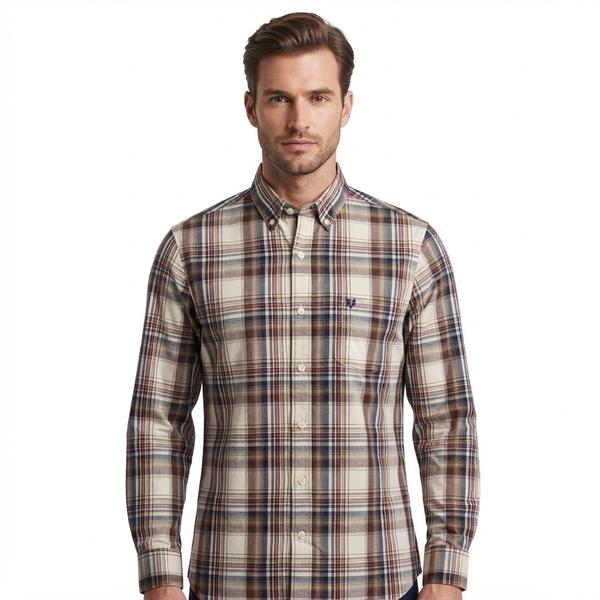 Mens Chaps Long Sleeve Stretch Plaid Button Down - White Sand