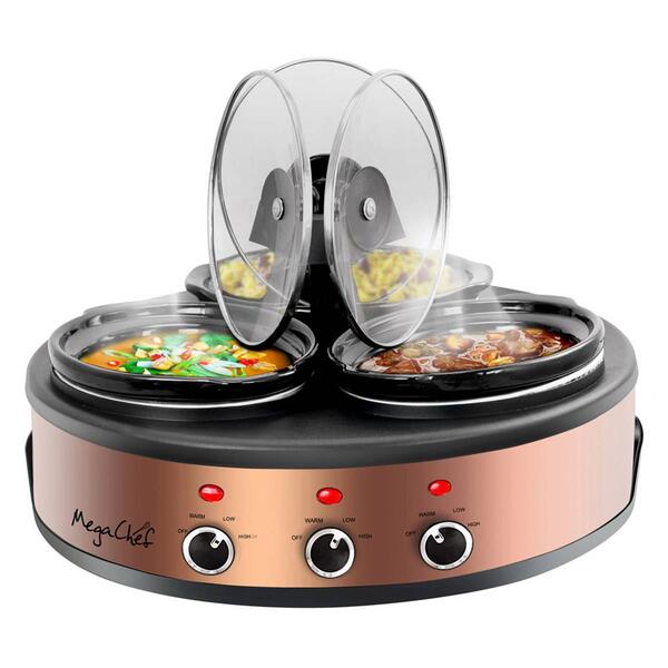 MegaChef Round Triple 1.5qrt. Slow Cooker & Buffet Server - image 