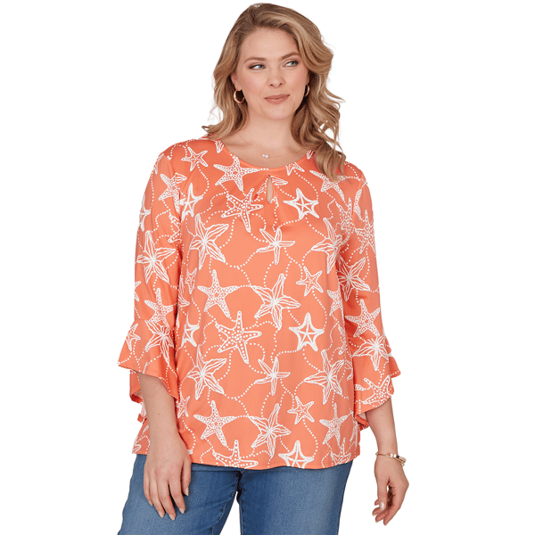 Women''s Ruby Rd. Seas The Day Starfish Puff Print Flutter Sleeve - image 